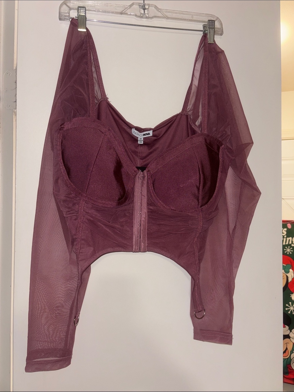 Fashion Nova Dusty Rose Mesh Long Sleeve Bustier